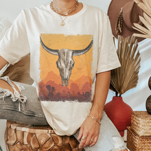 Load image into Gallery viewer, Bull Skull Desert Bella Canvas® Unisex Jersey Short Sleeve Tee in Natural, White, Dark Heather or Heather Olive Desert Bull Skull T-Shirt
