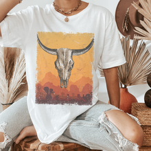 Load image into Gallery viewer, Bull Skull Desert Bella Canvas® Unisex Jersey Short Sleeve Tee in Natural, White, Dark Heather or Heather Olive Desert Bull Skull T-Shirt
