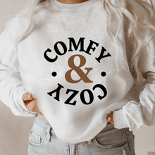 Load image into Gallery viewer, Comfy and Cozy Cute Christmas or Winter Women&#39;s Soft, Cozy Crewneck Sweatshirt Comfy &amp; Cozy in Ash or White Warm Pullover
