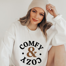 Load image into Gallery viewer, Comfy and Cozy Cute Christmas or Winter Women&#39;s Soft, Cozy Crewneck Sweatshirt Comfy &amp; Cozy in Ash or White Warm Pullover
