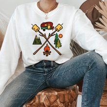 Load image into Gallery viewer, Fall Camping T Shirt Women&#39;s Bella Canvas Tee Camper Campfire Marshmallows Shirt Women&#39;s Fall t shirt| or Crewneck Sweatshirt
