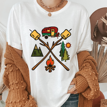 Load image into Gallery viewer, Fall Camping T Shirt Women&#39;s Bella Canvas Tee Camper Campfire Marshmallows Shirt Women&#39;s Fall t shirt| or Crewneck Sweatshirt
