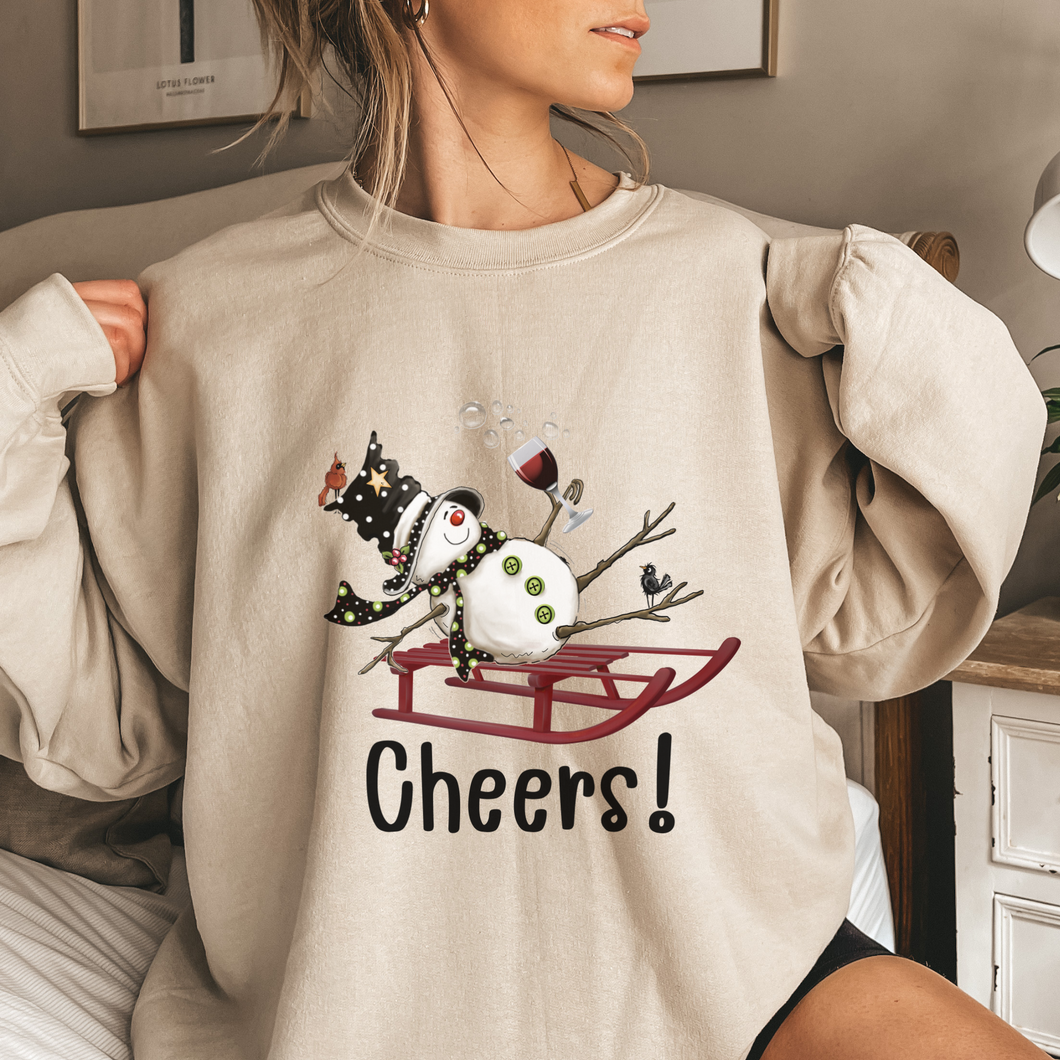 Women's Christmas Snowman on a Sled Crewneck Sweatshirt Cute Warm and Cozy Gildan® Pullover Snowman Wine Christmas or Winter Shirt