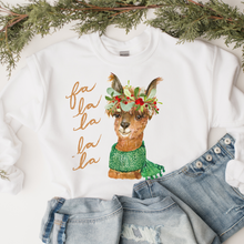 Load image into Gallery viewer, Fa La La La Llama Christmas Crewneck Sweatshirt Women&#39;s Watercolor Llama in a Cute Green Winter Scarf Christmas Gift Sweatshirt
