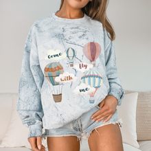 Load image into Gallery viewer, Unisex Comfort Colors® tie dye Crewneck Sweatshirt, Watercolor hot air balloons, perfect for any balloon festival!
