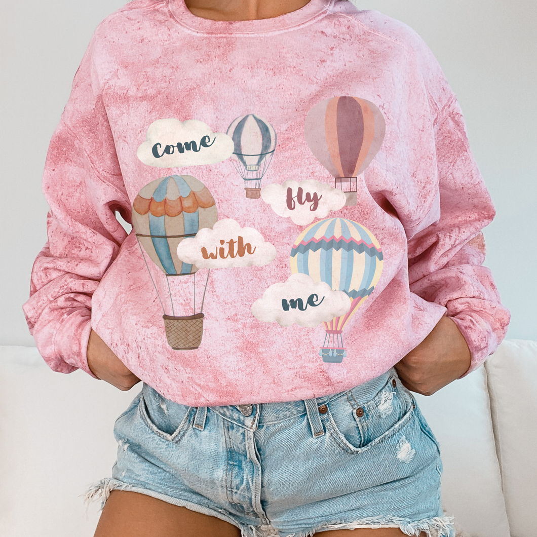 Unisex Comfort Colors® tie dye Crewneck Sweatshirt, Watercolor hot air balloons, perfect for any balloon festival!