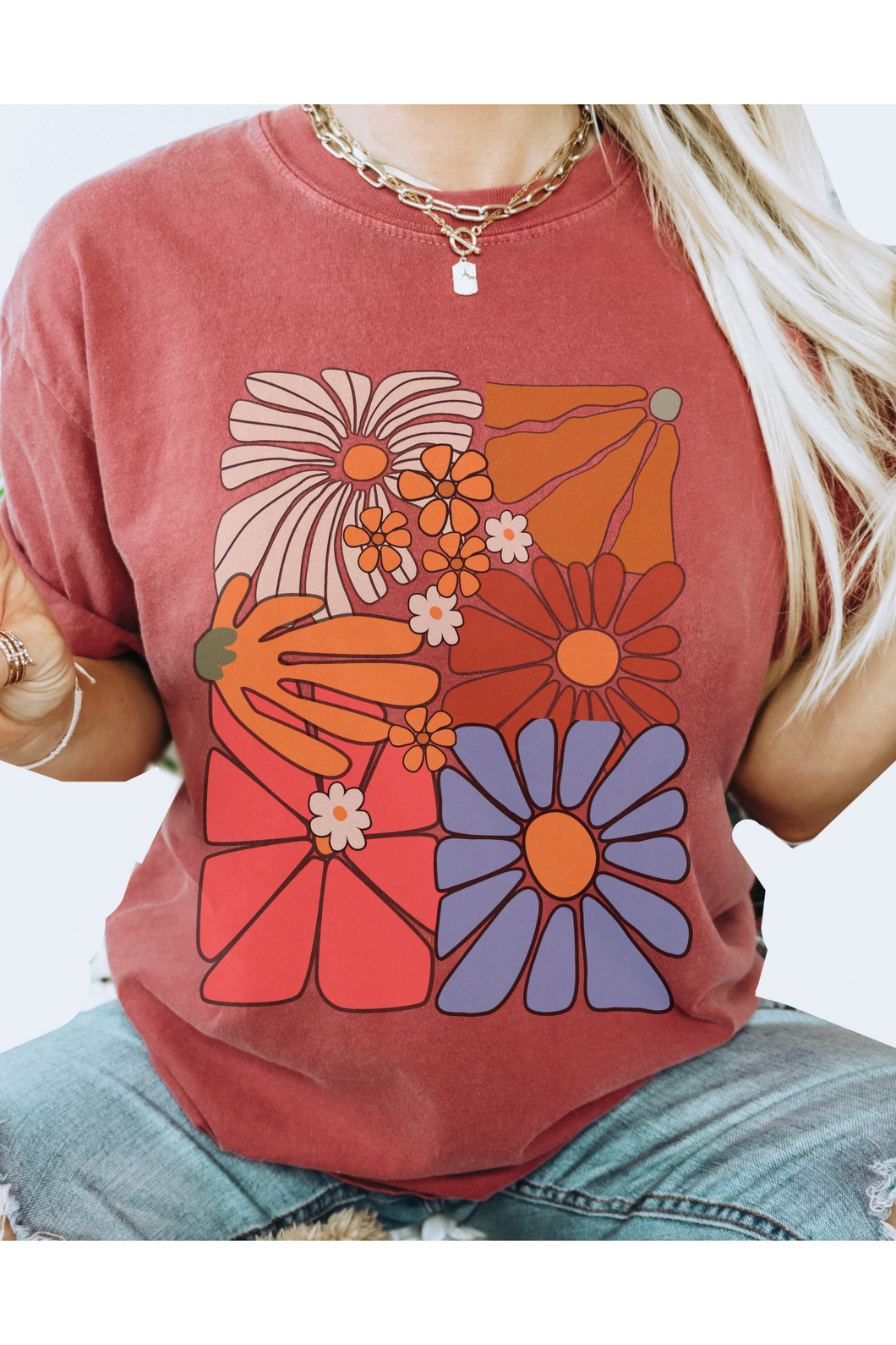 Always Free Shipping! Trendy Comfort Colors® Retro, Groovy, Flowers T-shirt, Spring or Summer Green, Pepper, Crimson, Yam, Mustard or White T-Shirt