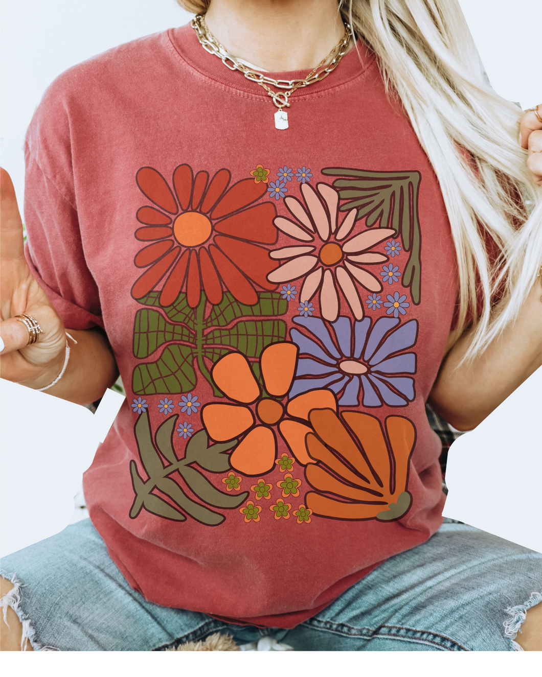 Always Free Shipping! Trendy Comfort Colors® Retro, Groovy, Flowers T-shirt, Spring or Summer Green, Pepper, Crimson, Yam, Mustard or White T-Shirt