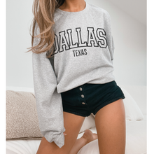 Load image into Gallery viewer, Dallas Texas Crewneck Sweatshirt, Retro Varsity Dallas Design, Trendy Pullover, Oversize Design Pullover
