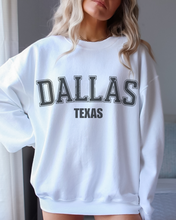 Load image into Gallery viewer, Retro Inspired Dallas Texas Crewneck Sweatshirt, Distressed Design, Dallas Texas Pullover, Trendy Varsity Distressed Letters Pullover
