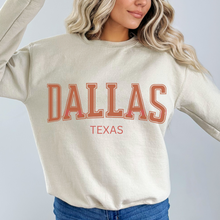 Load image into Gallery viewer, Retro Inspired Dallas Texas Crewneck Sweatshirt, Distressed Design, Dallas Texas Pullover, Trendy Varsity Distressed Letters Pullover
