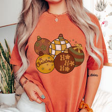 Load image into Gallery viewer, Comfort Colors® Retro Christmas Tree Ornaments Garment-Dyed T-shirt, Women&#39;s Christmas T-Shirt Grey, Green, Mustard, Pepper or White Tee
