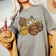 Load image into Gallery viewer, Comfort Colors® Retro Christmas Tree Ornaments Garment-Dyed T-shirt, Women&#39;s Christmas T-Shirt Grey, Green, Mustard, Pepper or White Tee
