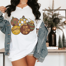 Load image into Gallery viewer, Comfort Colors® Retro Christmas Tree Ornaments Garment-Dyed T-shirt, Women&#39;s Christmas T-Shirt Grey, Green, Mustard, Pepper or White Tee
