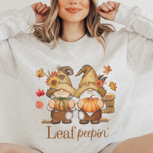 Load image into Gallery viewer, Fall Leaf Peepin&#39; Gnomes Crewneck Sweatshirt Cute Warm and Cozy Gildan® Pullover Gnomes Autumn or Winter Shirt
