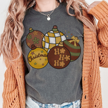 Load image into Gallery viewer, Comfort Colors® Retro Christmas Tree Ornaments Garment-Dyed T-shirt, Women&#39;s Christmas T-Shirt Grey, Green, Mustard, Pepper or White Tee
