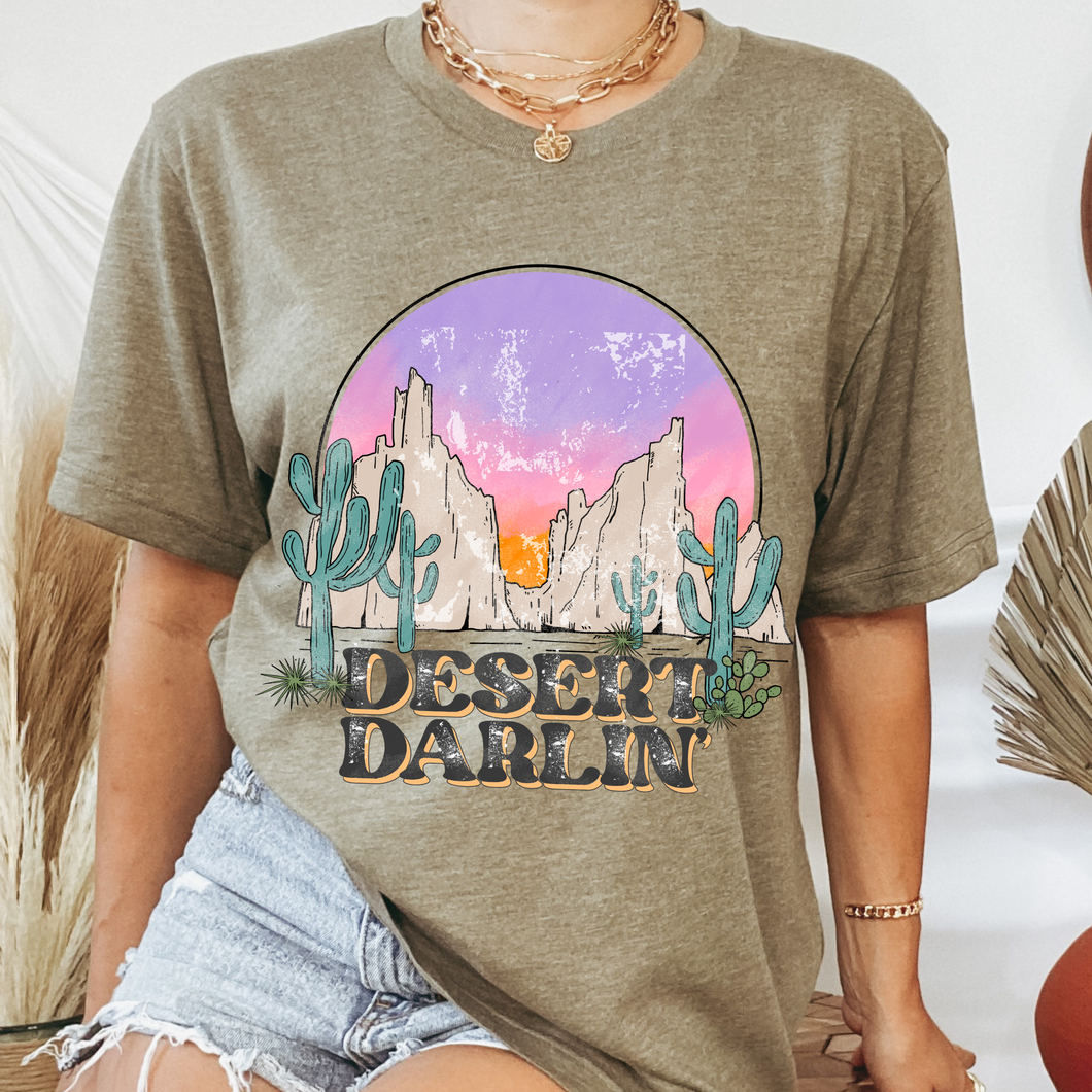 Desert Darlin' Bella Canvas® Unisex Jersey Short Sleeve Tee in Natural, White, Dark Heather or Heather Olive Desert Cactus T-Shirt