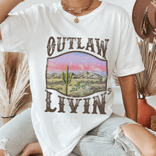 Load image into Gallery viewer, Outlaw Livin&#39; Desert Design Comfort Colors® Unisex Jersey Short Sleeve Tee in White, Yam, Mustard or Green Distressed Desert Cactus Design
