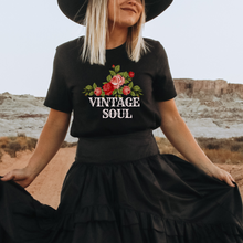 Load image into Gallery viewer, Vintage Soul T Shirt, Unisex Retro Vintage Shirt, Gift for Her T Shirt Vintage Roses Shirt Boho Hippie Black or White T Shirt
