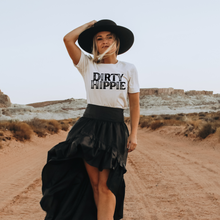 Load image into Gallery viewer, Dirty Hippie T Shirt, Unisex Retro Vintage Shirt, Gift for Her T Shirt Black or White Distressed Font
