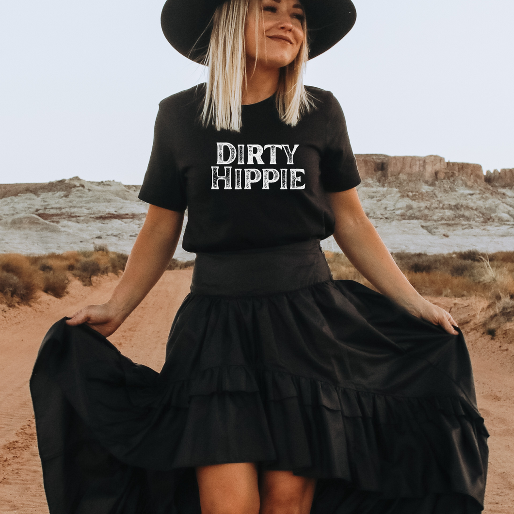 Dirty Hippie T Shirt, Unisex Retro Vintage Shirt, Gift for Her T Shirt Black or White Distressed Font