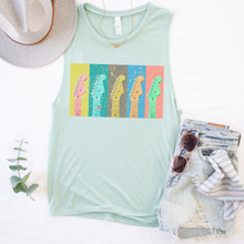 Load image into Gallery viewer, Vintage Guitars Unisex Bella Canvas® Muscle Tank, Spring or Summer Women's Beautiful Colors Music Festival Tank, Olive, Mauve, White or Dusty Blue
