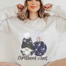 Load image into Gallery viewer, Christmas Vibes Women&#39;s Watercolor Christmas Gnome and Ornament Crewneck Sweatshirt in Ash or White Christmas Pullover
