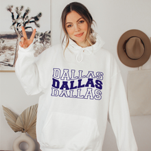 Load image into Gallery viewer, Dallas Football Crewneck Sweatshirt or Hooded Sweatshirt Hoodie Unisex-Sized Sweatshirt or Hoodie in White or Grey
