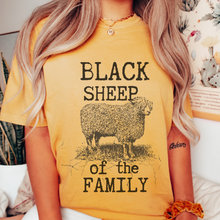 Load image into Gallery viewer, Black Sheep Comfort Colors® T-Shirt in pretty colors, Cute Funny Christmas Shirt with distressed print in mustard, crimson, pepper, yam and others
