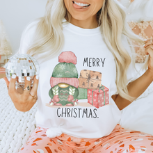 Load image into Gallery viewer, Merry Christmas Pastel Gnome Unisex Size Crewneck Sweatshirt, Hoodie or T-Shirt Hand Drawn Pink and Mint Pastel Gnome Christmas Design Gift
