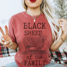 Load image into Gallery viewer, Black Sheep Comfort Colors® T-Shirt in pretty colors, Cute Funny Christmas Shirt with distressed print in mustard, crimson, pepper, yam and others
