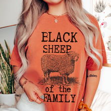 Load image into Gallery viewer, Black Sheep Comfort Colors® T-Shirt in pretty colors, Cute Funny Christmas Shirt with distressed print in mustard, crimson, pepper, yam and others
