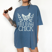 Load image into Gallery viewer, Free Range Chick Comfort Colors® T-Shirt, T-Shirt Dress Shirt, Graphic Tee, Oversized print, BOHO, Chicken Hen Raising T-Shirt
