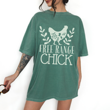 Load image into Gallery viewer, Free Range Chick Comfort Colors® T-Shirt, T-Shirt Dress Shirt, Graphic Tee, Oversized print, BOHO, Chicken Hen Raising T-Shirt
