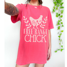 Load image into Gallery viewer, Free Range Chick Comfort Colors® T-Shirt, T-Shirt Dress Shirt, Graphic Tee, Oversized print, BOHO, Chicken Hen Raising T-Shirt
