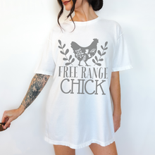 Load image into Gallery viewer, Free Range Chick Comfort Colors® T-Shirt, T-Shirt Dress Shirt, Graphic Tee, Oversized print, BOHO, Chicken Hen Raising T-Shirt
