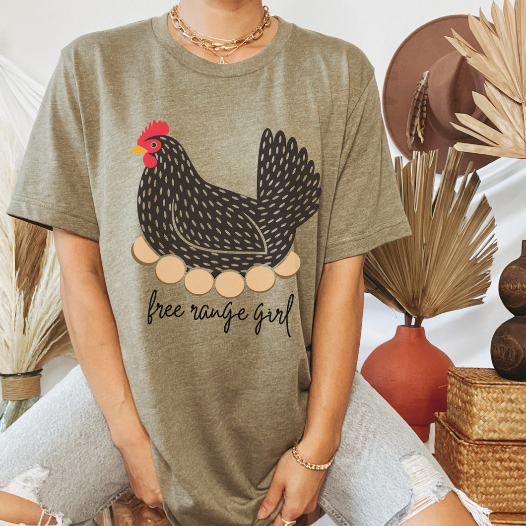 Free Range Girl T-Shirt, Hen Bella Canvas™ T-shirt, Trendy Chicken or Hen Tee, Great Gift for Her, Farm Chicken Raising T-Shirt