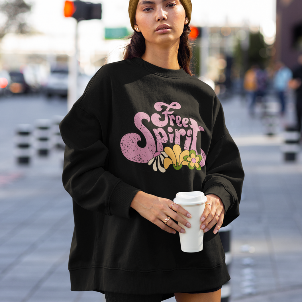 Free Spirit Unisex Heavy Blend™ Crewneck Sweatshirt Vintage, Retro Free Spirit Design Hippie Pullover Choose Front or Back Design