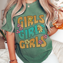 Load image into Gallery viewer, Trendy 70's Girls, Girls, Girls Comfort Colors® T-shirt, Spring 1970's Retro Design T-Shirt in Six Colors Trendy Summer Tee

