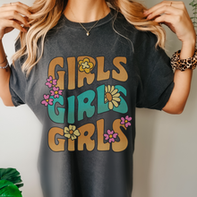 Load image into Gallery viewer, Trendy 70's Girls, Girls, Girls Comfort Colors® T-shirt, Spring 1970's Retro Design T-Shirt in Six Colors Trendy Summer Tee
