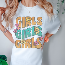 Load image into Gallery viewer, Trendy 70's Girls, Girls, Girls Comfort Colors® T-shirt, Spring 1970's Retro Design T-Shirt in Six Colors Trendy Summer Tee
