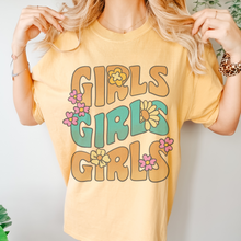 Load image into Gallery viewer, Trendy 70's Girls, Girls, Girls Comfort Colors® T-shirt, Spring 1970's Retro Design T-Shirt in Six Colors Trendy Summer Tee
