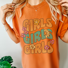 Load image into Gallery viewer, Trendy 70's Girls, Girls, Girls Comfort Colors® T-shirt, Spring 1970's Retro Design T-Shirt in Six Colors Trendy Summer Tee
