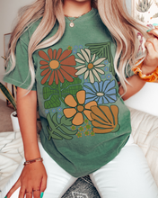 Load image into Gallery viewer, Always Free Shipping! Trendy Comfort Colors® Retro, Groovy, Flowers T-shirt, Spring or Summer Green, Pepper, Crimson, Yam, Mustard or White T-Shirt
