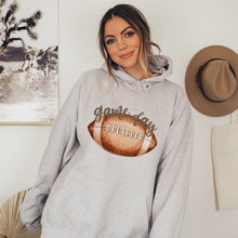 Load image into Gallery viewer, Game Day Football Hooded Sweatshirt Football Hoodie Cute Pretty Watercolor Football Cozy Warm Pullover White Ash Sand or Sport Grey
