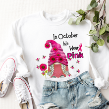 Load image into Gallery viewer, Pink October Sweatshirt In October We Wear Pink Gnome Bumblebees Sunflowers Crewneck Women&#39;s Breast Cancer Awareness Fall Cancer Pullover
