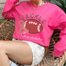 Load image into Gallery viewer, Women&#39;s Tackle Cancer Crewneck Sweatshirt Breast Cancer Awareness Fall Cancer Pullover White, Light Pink or Heliconia Colors
