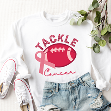 Load image into Gallery viewer, Women&#39;s Tackle Cancer Crewneck Sweatshirt Breast Cancer Awareness Fall Cancer Pullover White, Light Pink or Heliconia Colors
