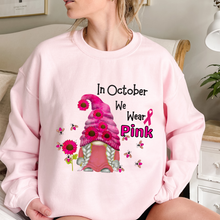 Load image into Gallery viewer, Pink October Sweatshirt In October We Wear Pink Gnome Bumblebees Sunflowers Crewneck Women&#39;s Breast Cancer Awareness Fall Cancer Pullover
