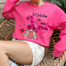 Load image into Gallery viewer, Pink October Sweatshirt In October We Wear Pink Gnome Bumblebees Sunflowers Crewneck Women&#39;s Breast Cancer Awareness Fall Cancer Pullover
